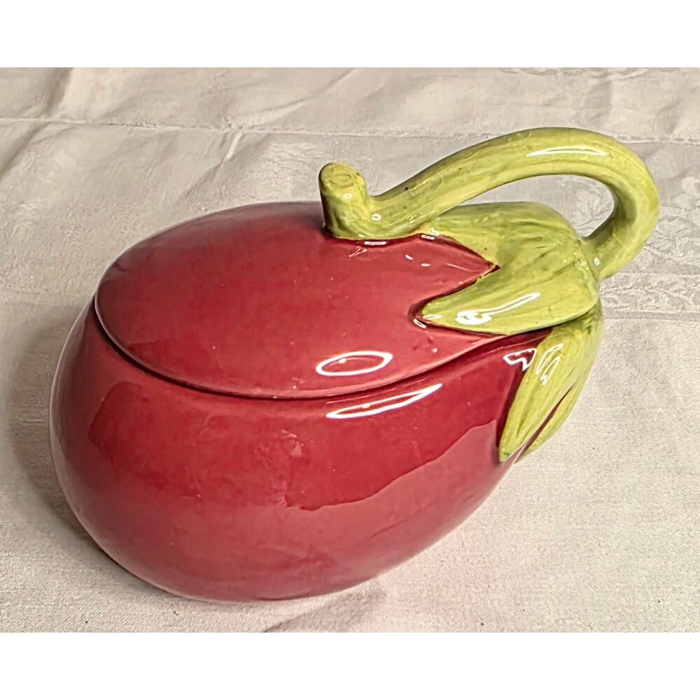 Ceramic Eggplant Shaped Sugar Bowl Relish Dish Trinket Dish 4" Tall, 5" long